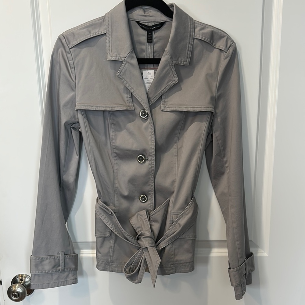 White House Black Market NWT Gray Women's Short Trench Jacket. size 8